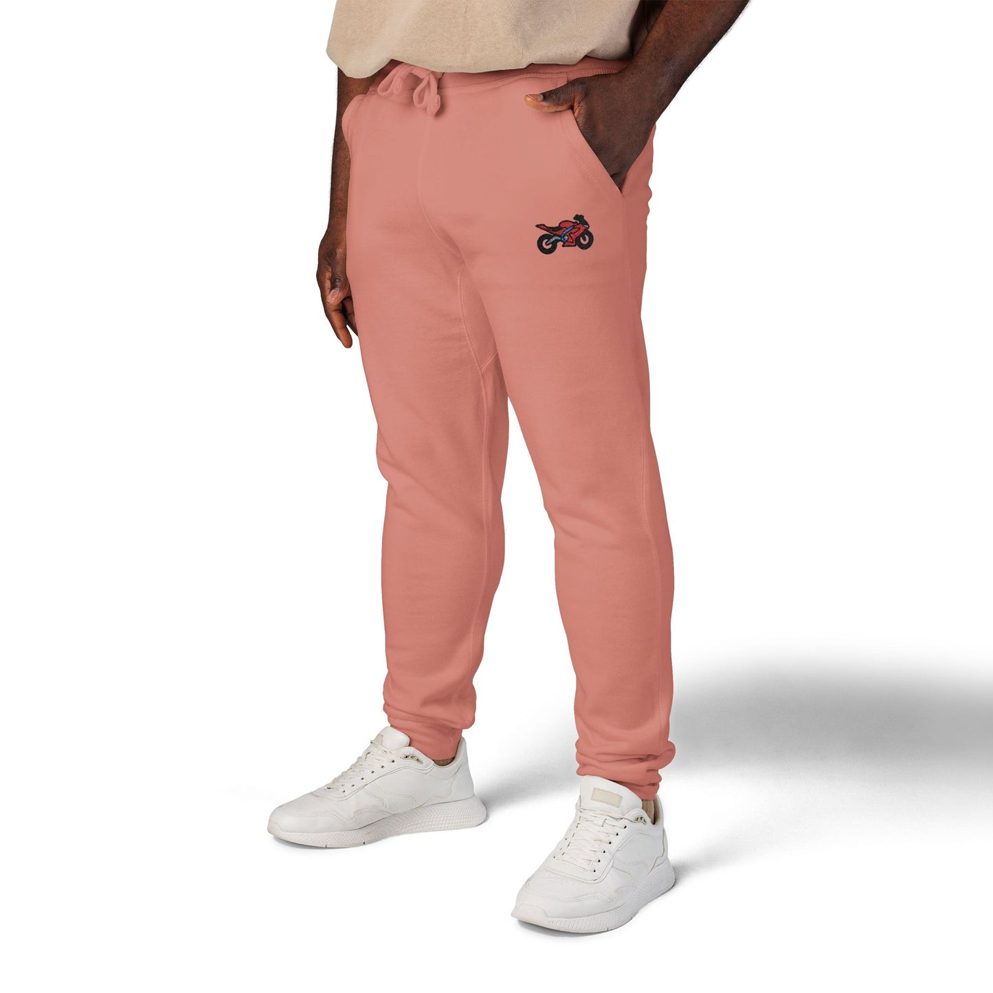Red Motorcycle Embroidered Unisex Fleece Sweatpants, Cozy Loungewear for Relaxation, Perfect Gift for Him/Her, Casual Style for Home