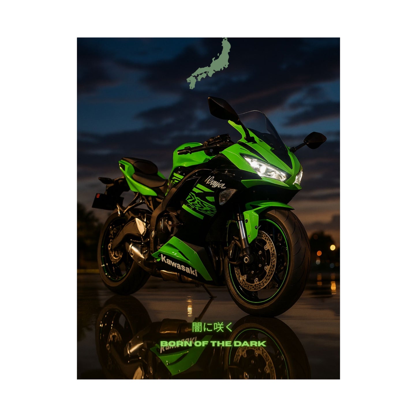 Affiche verticale mate Kawasaki Zx6r - Born of the Dark - Décoration murale idéale pour les passionnés d'automobile