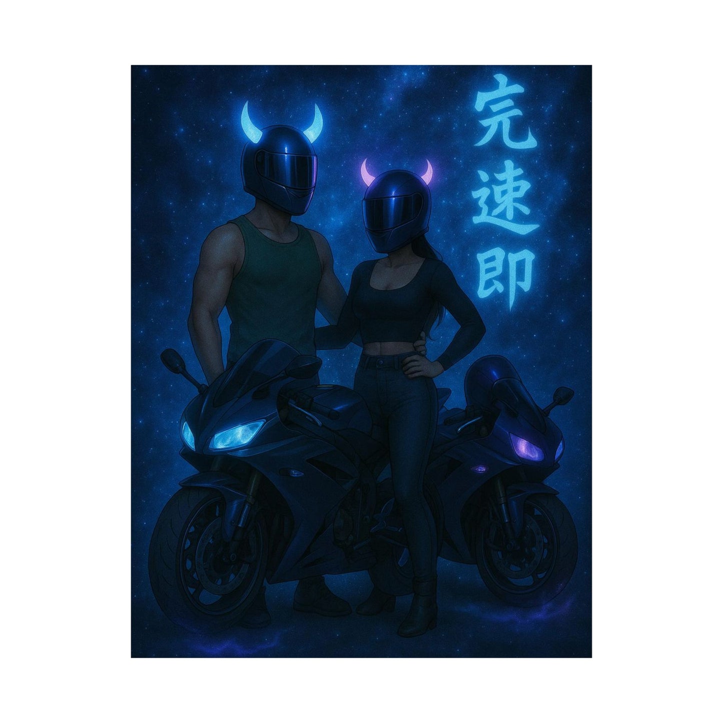 Motorcycle couple Wall Art Poster, Cool Neon Decor, Biker Room Decoration, Gift for Riders, Unique Art Print, Masculine Home Decor