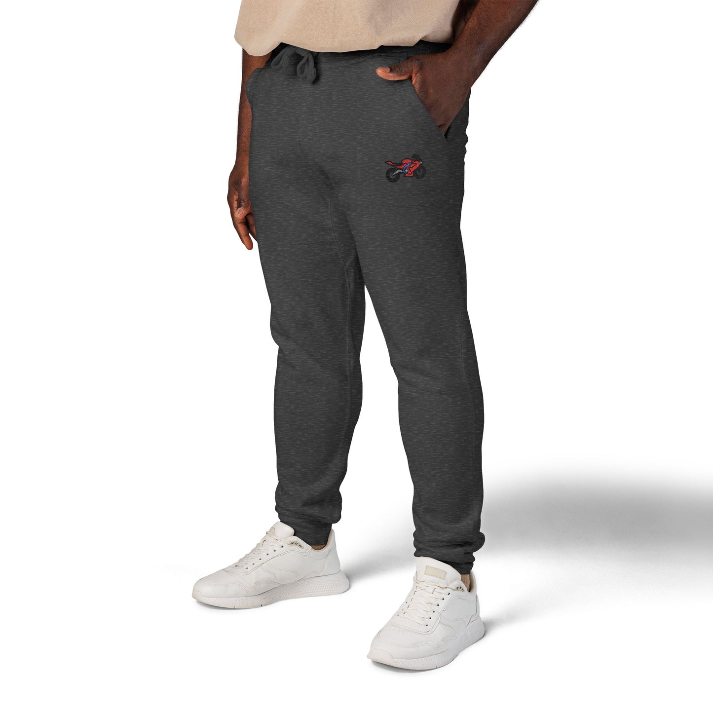 Red Motorcycle Embroidered Unisex Fleece Sweatpants, Cozy Loungewear for Relaxation, Perfect Gift for Him/Her, Casual Style for Home