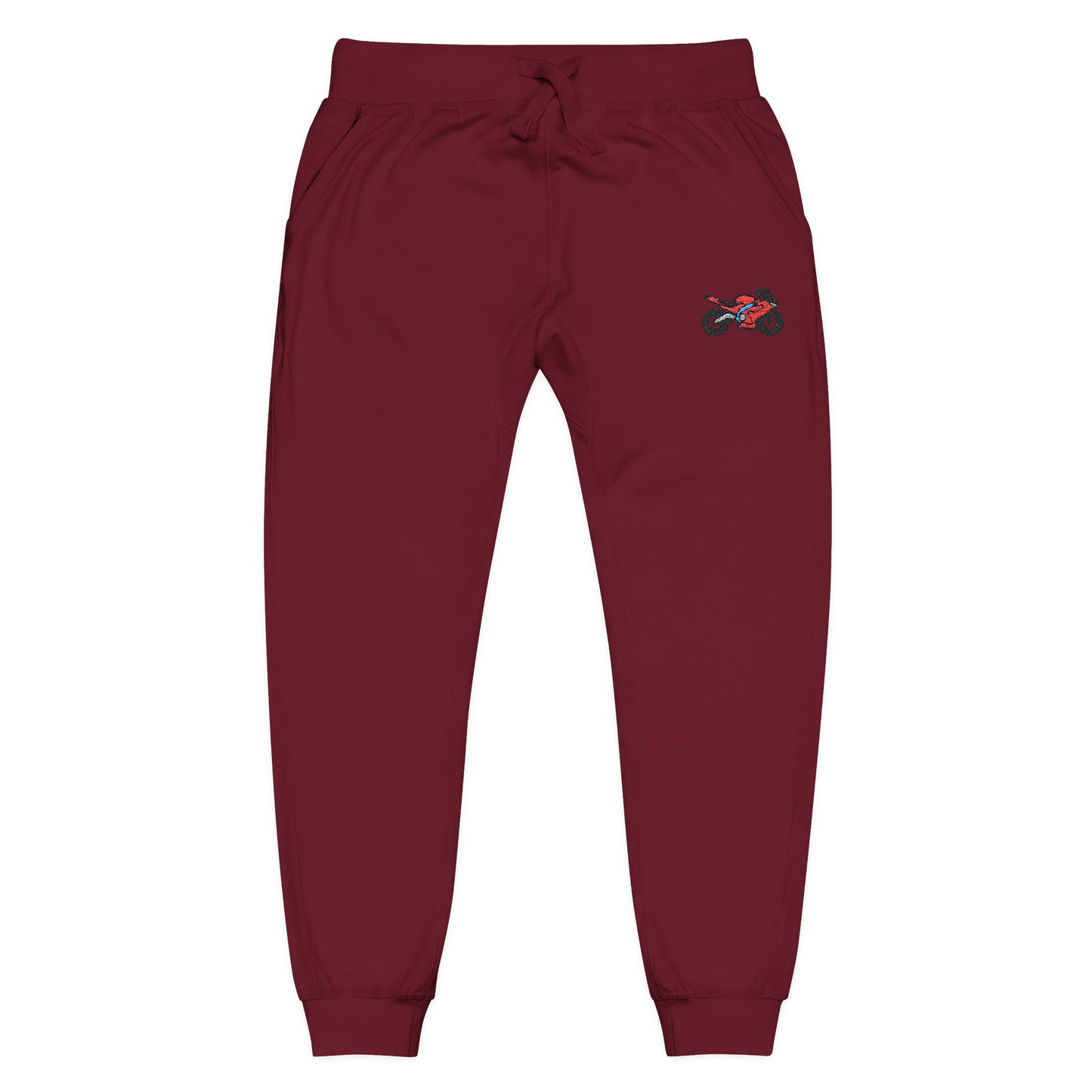 Red Motorcycle Embroidered Unisex Fleece Sweatpants, Cozy Loungewear for Relaxation, Perfect Gift for Him/Her, Casual Style for Home