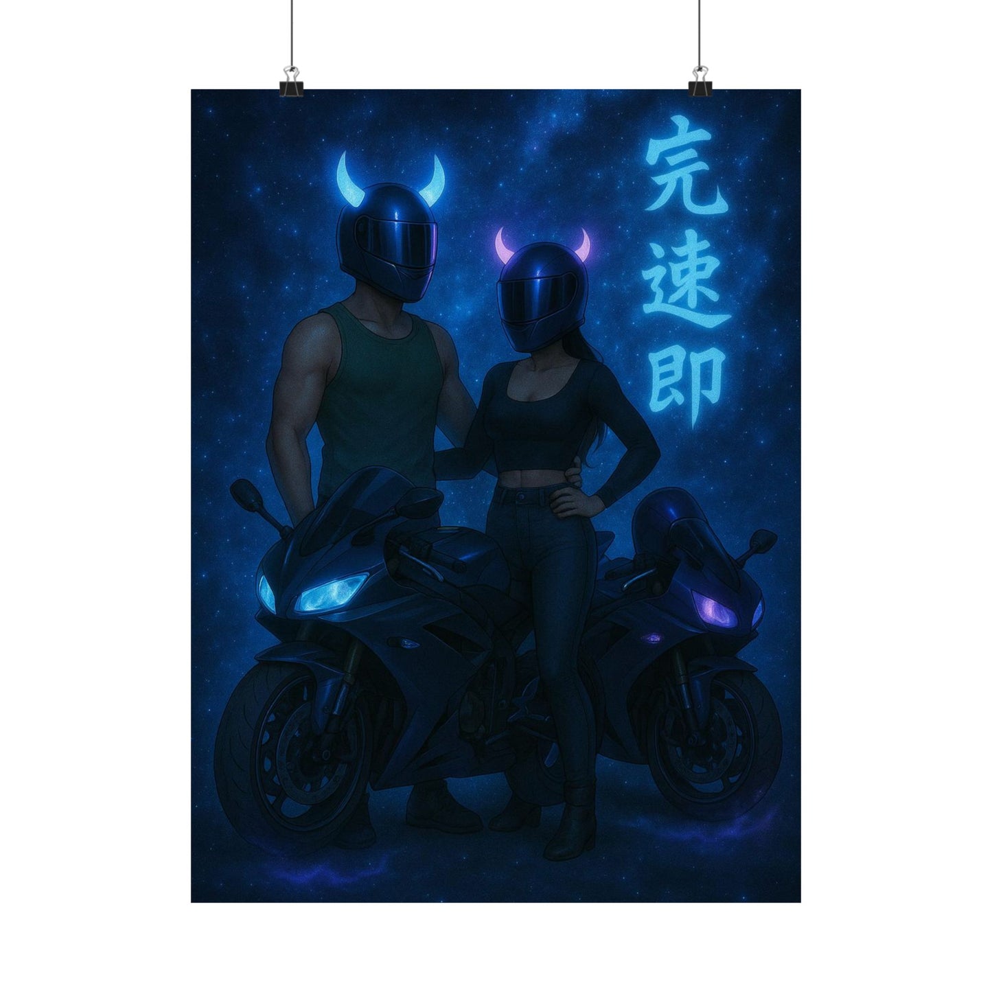 Motorcycle couple Wall Art Poster, Cool Neon Decor, Biker Room Decoration, Gift for Riders, Unique Art Print, Masculine Home Decor