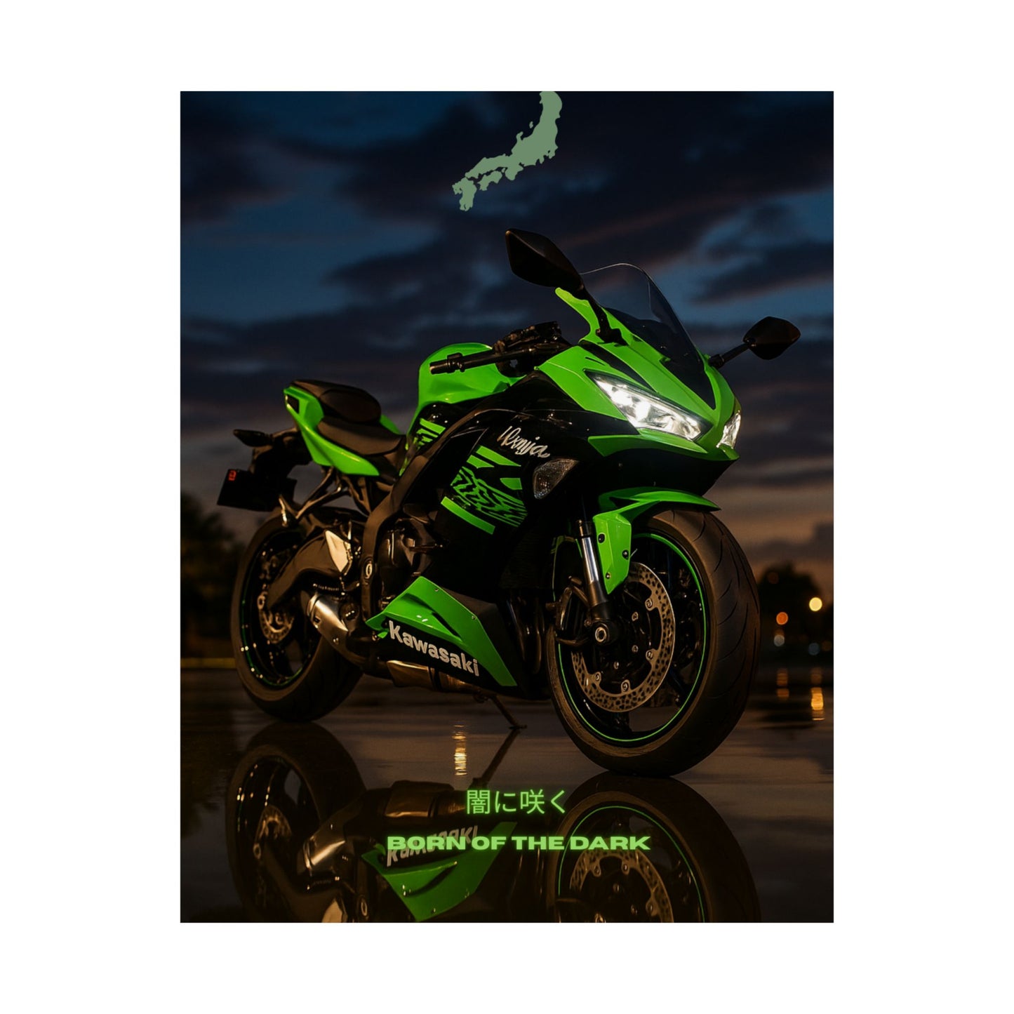 Affiche verticale mate Kawasaki Zx6r - Born of the Dark - Décoration murale idéale pour les passionnés d'automobile