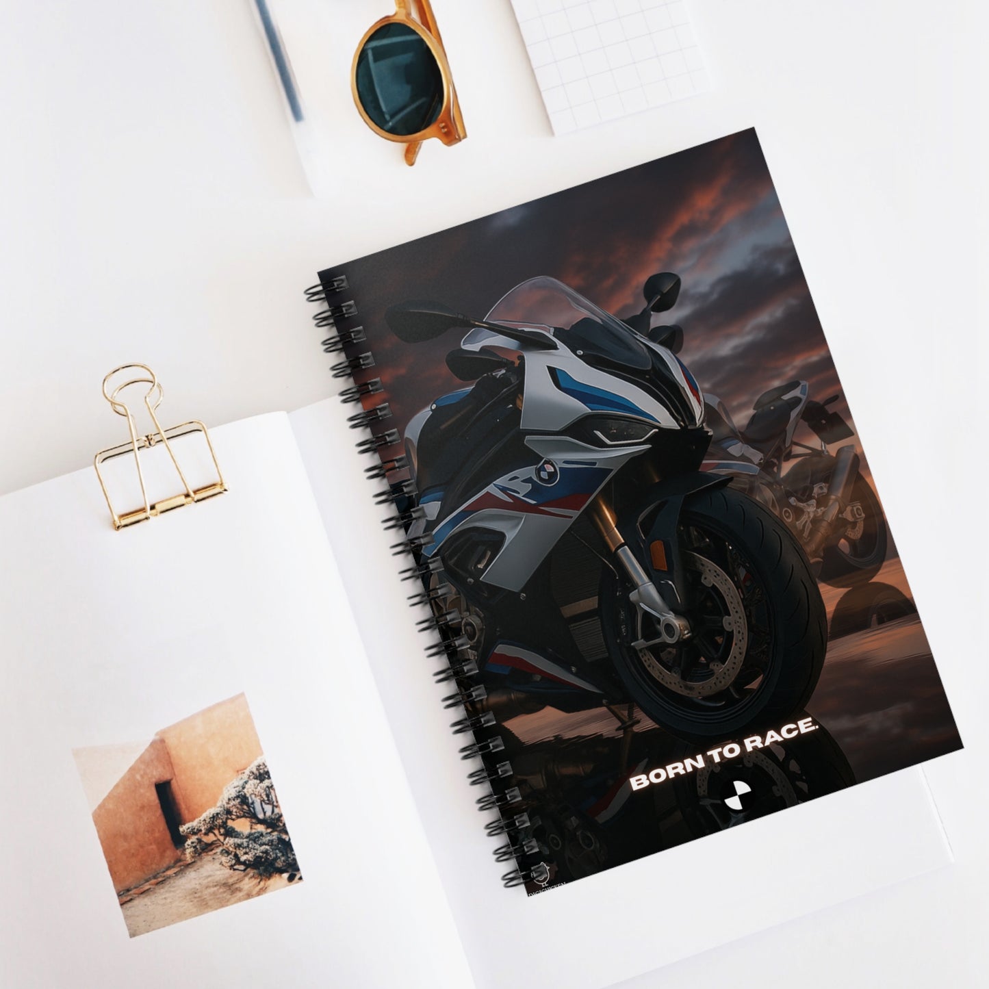 White Blue Red Spiral Notebook - 'Born to Race', ai