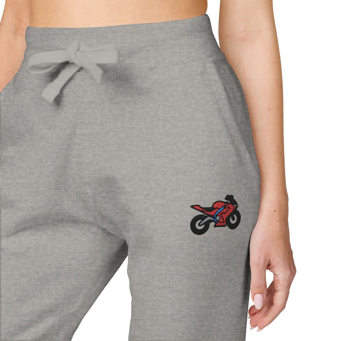 Red Motorcycle Embroidered Unisex Fleece Sweatpants, Cozy Loungewear for Relaxation, Perfect Gift for Him/Her, Casual Style for Home
