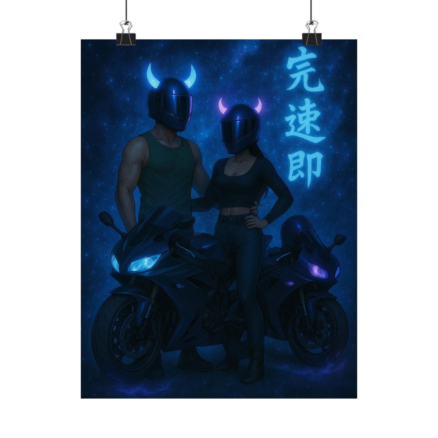 Motorcycle couple Wall Art Poster, Cool Neon Decor, Biker Room Decoration, Gift for Riders, Unique Art Print, Masculine Home Decor