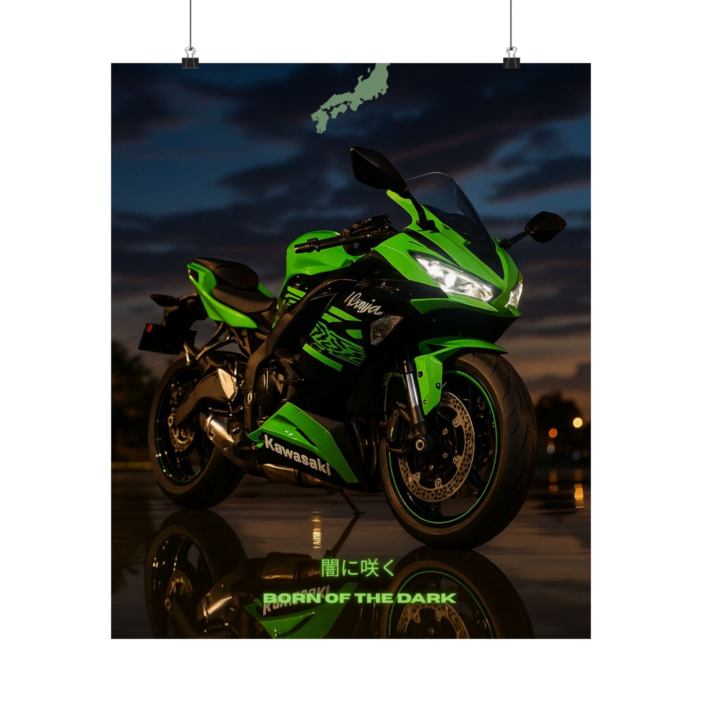 Affiche verticale mate Kawasaki Zx6r - Born of the Dark - Décoration murale idéale pour les passionnés d'automobile