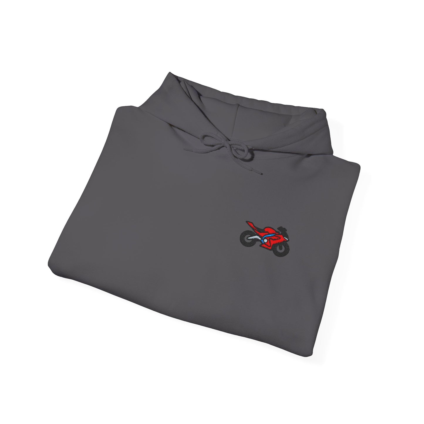 Red Motorcycle Embroidery Minimalist Paper Airplane Hoodie - Unisex Heavy Blend