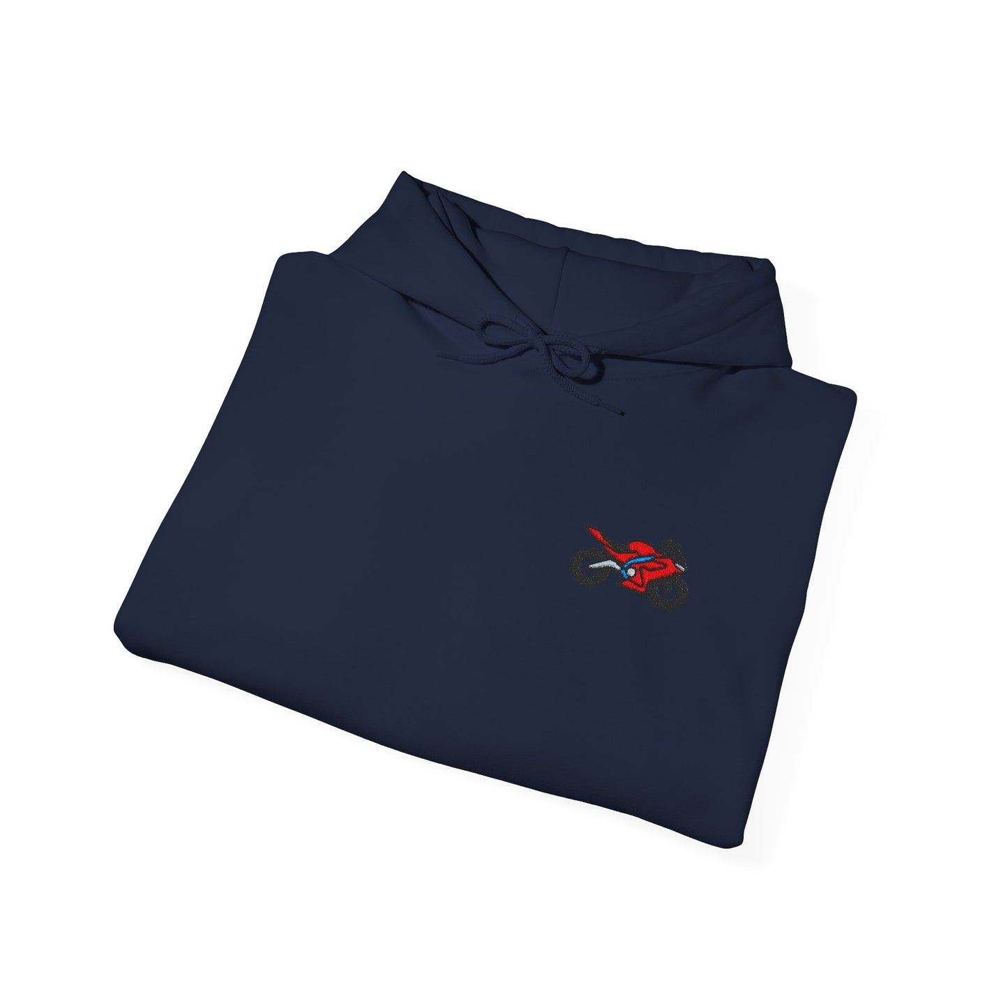 Red Motorcycle Embroidery Minimalist Paper Airplane Hoodie - Unisex Heavy Blend