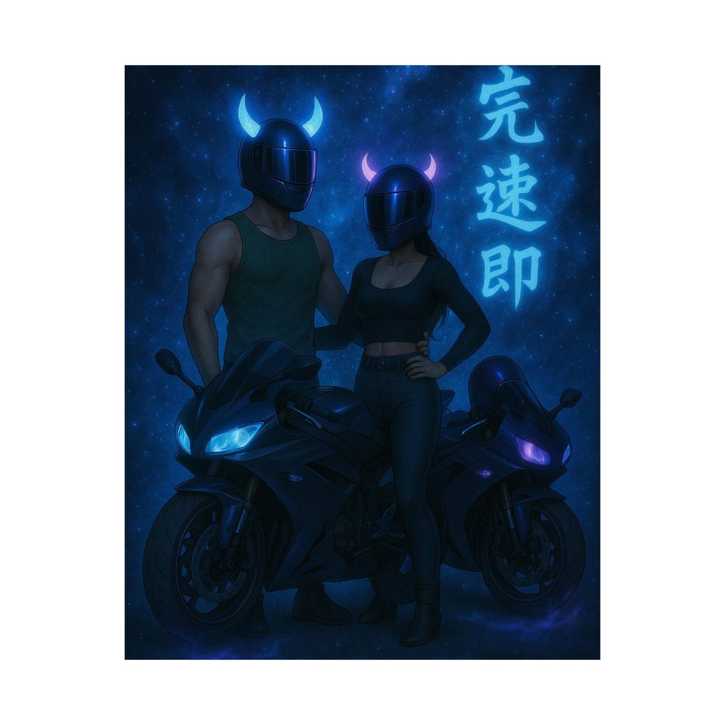 Motorcycle couple Wall Art Poster, Cool Neon Decor, Biker Room Decoration, Gift for Riders, Unique Art Print, Masculine Home Decor
