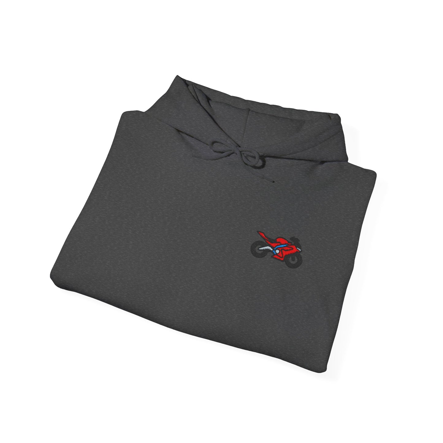 Red Motorcycle Embroidery Minimalist Paper Airplane Hoodie - Unisex Heavy Blend