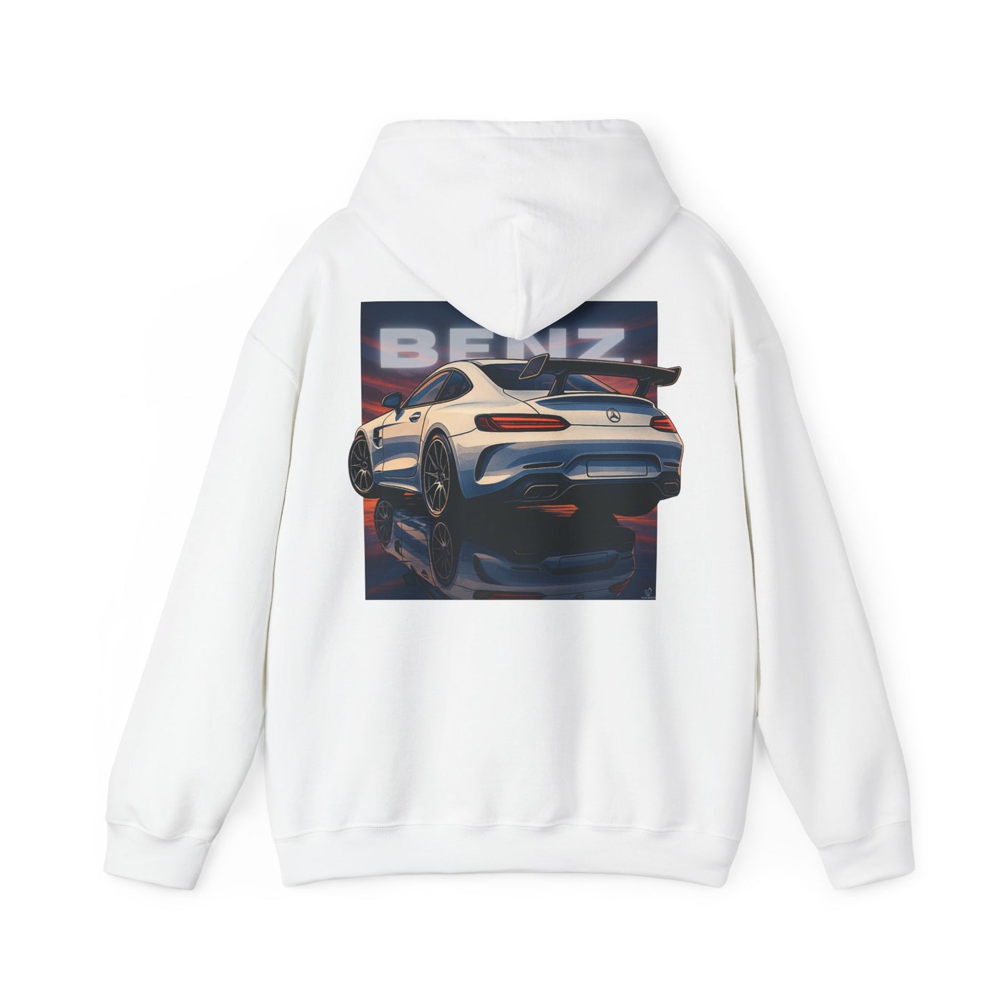BenZ inspired Racing Hoodie with backprint- White racing car with rear spoiler