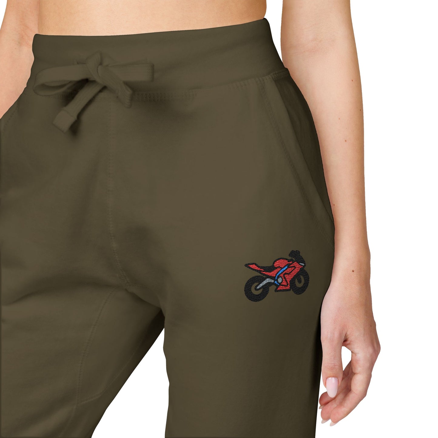 Red Motorcycle Embroidered Unisex Fleece Sweatpants, Cozy Loungewear for Relaxation, Perfect Gift for Him/Her, Casual Style for Home