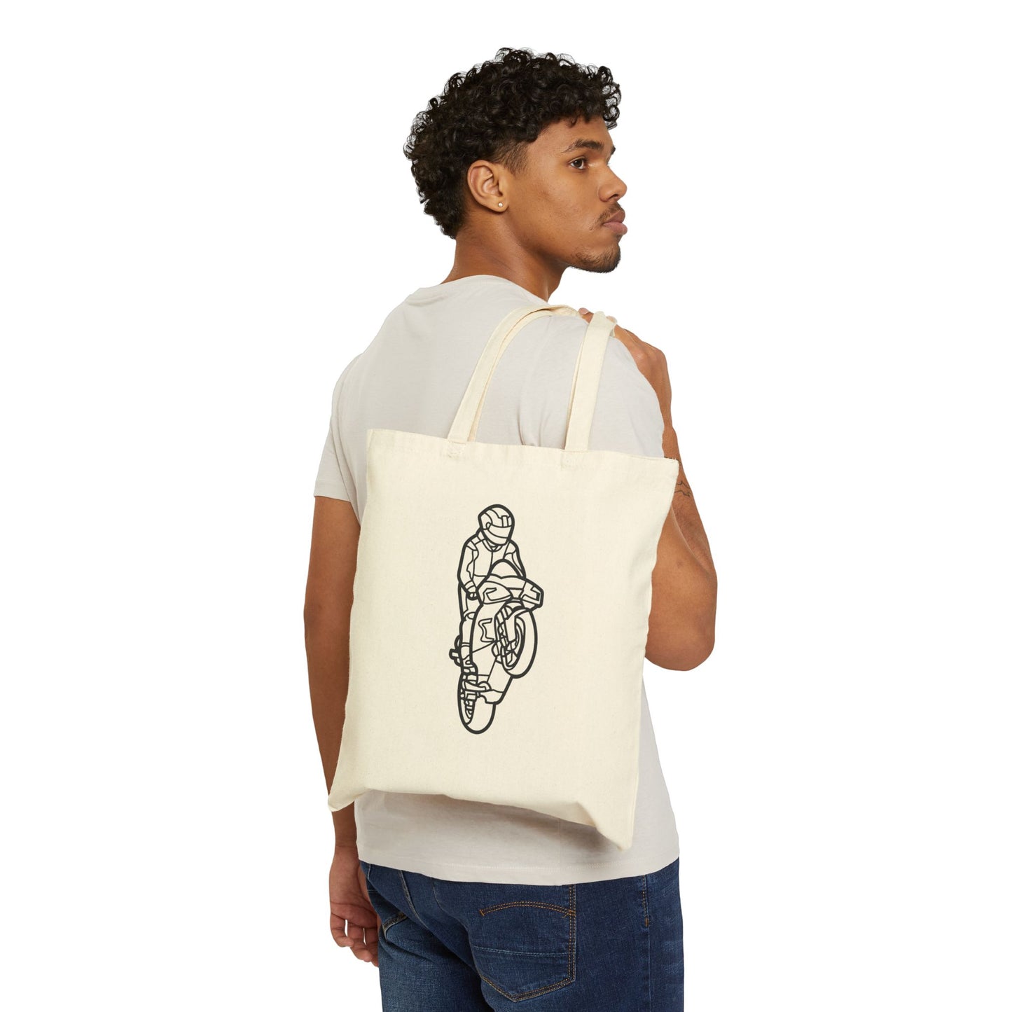 Motorcycle Lover's Cotton Canvas Tote Bag | Artsy Bike Design, Eco-Friendly Shopping, Unique Gift for Riders, Casual Use, Stylish Accessory