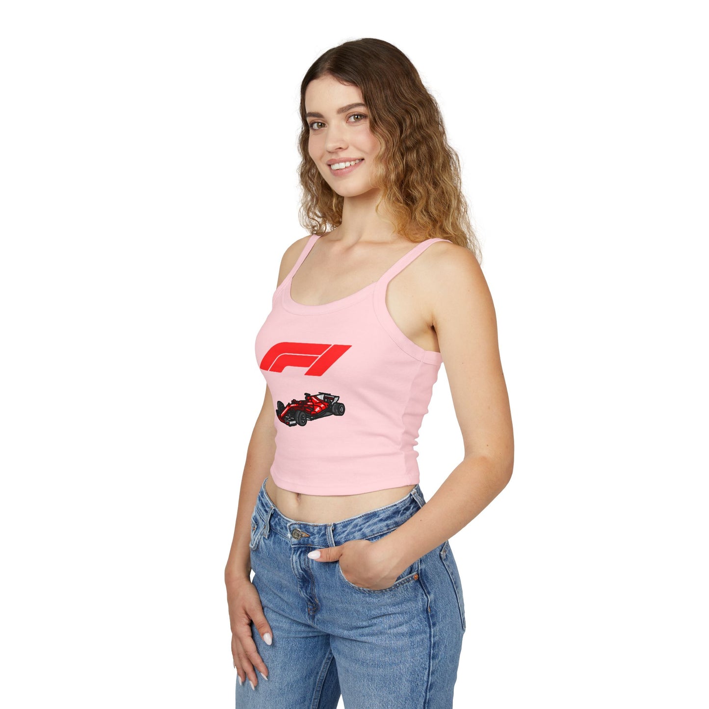F1 Racing Women's Spaghetti Strap Tank Top, Sports Apparel, Motorsport Fans, Summer Wear, Gift for Car Lovers, Casual Style