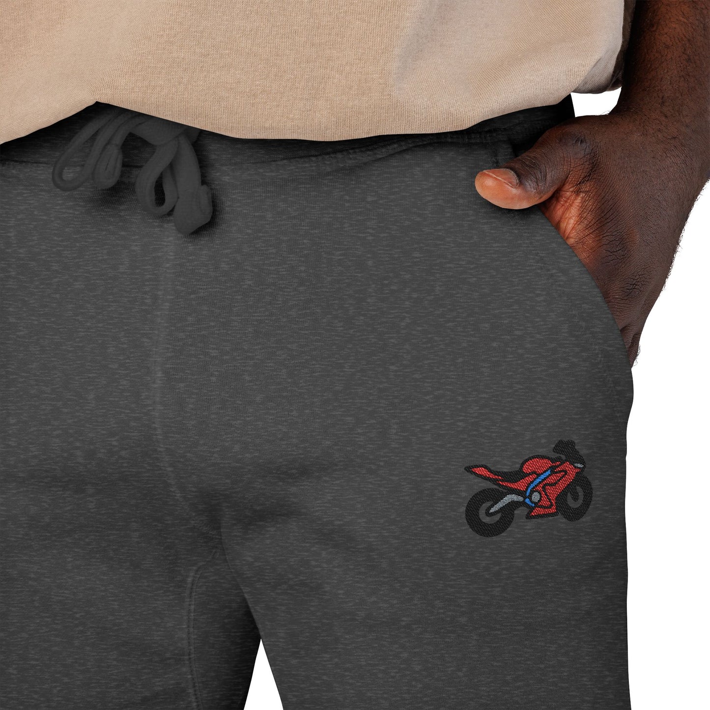 Red Motorcycle Embroidered Unisex Fleece Sweatpants, Cozy Loungewear for Relaxation, Perfect Gift for Him/Her, Casual Style for Home