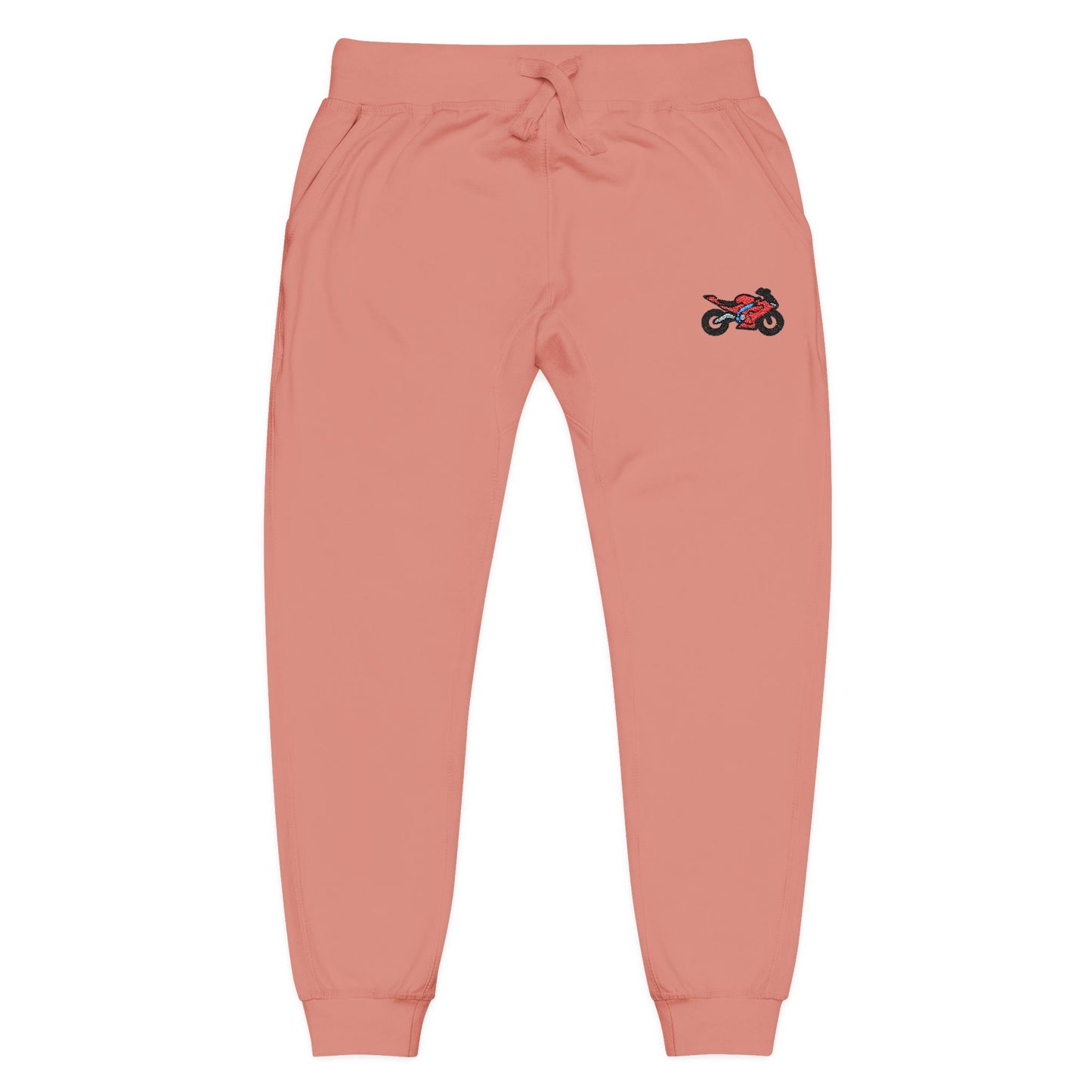 Red Motorcycle Embroidered Unisex Fleece Sweatpants, Cozy Loungewear for Relaxation, Perfect Gift for Him/Her, Casual Style for Home