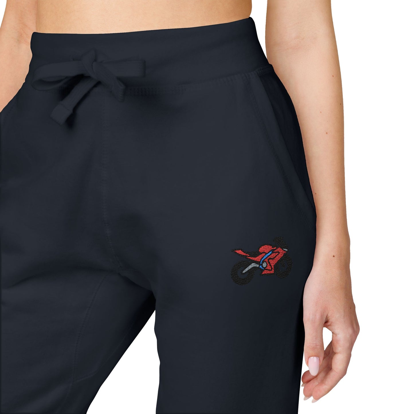 Red Motorcycle Embroidered Unisex Fleece Sweatpants, Cozy Loungewear for Relaxation, Perfect Gift for Him/Her, Casual Style for Home