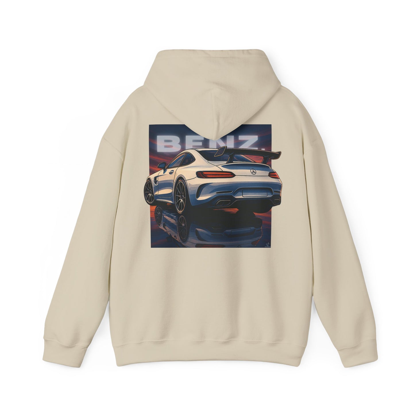 BenZ inspired Racing Hoodie with backprint- White racing car with rear spoiler