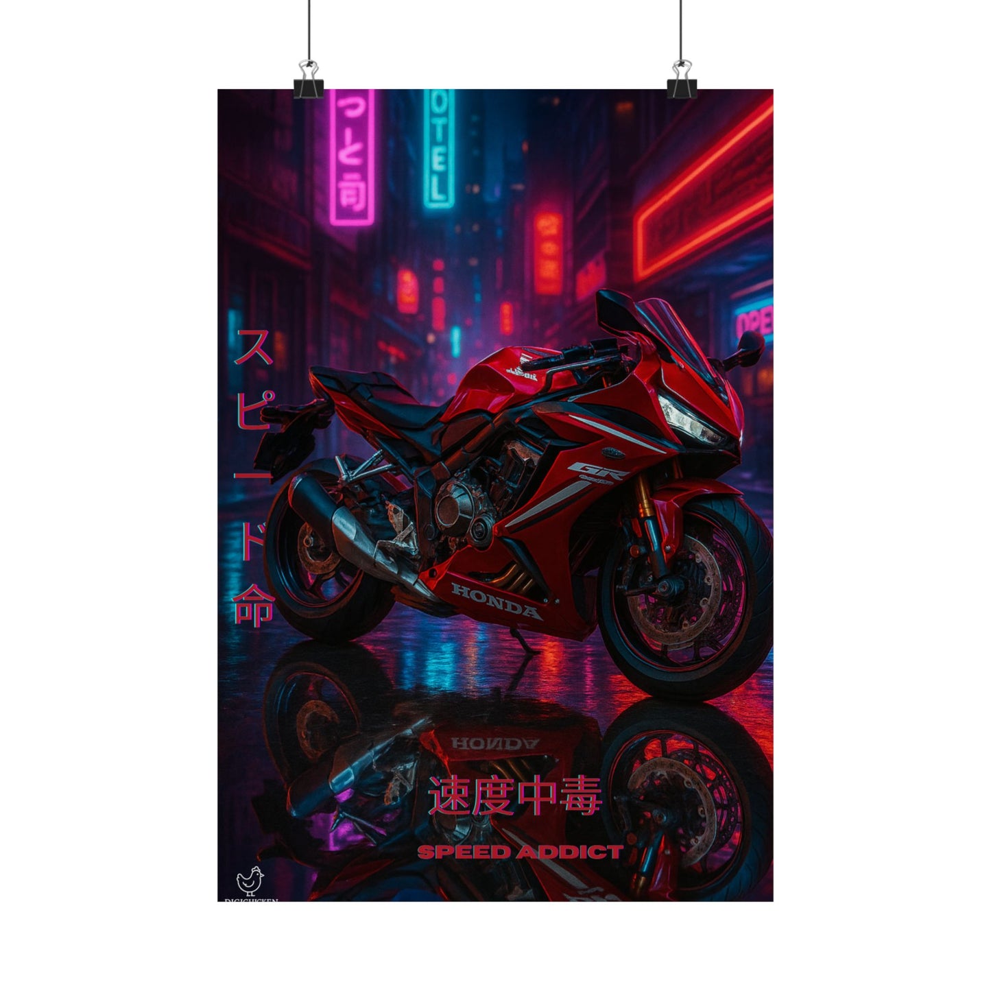 Affiche verticale mate néon moto 650r - Speed & Velocity Art