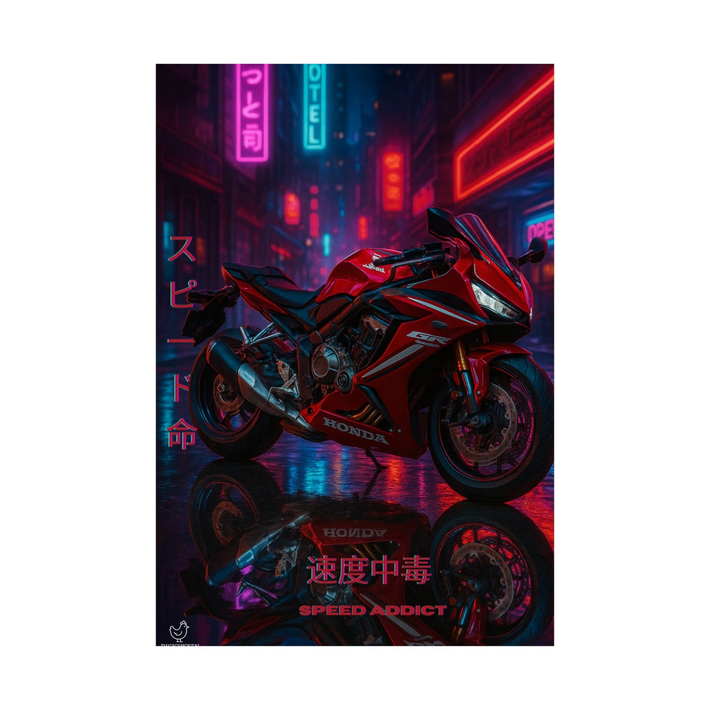 Affiche verticale mate néon moto 650r - Speed & Velocity Art