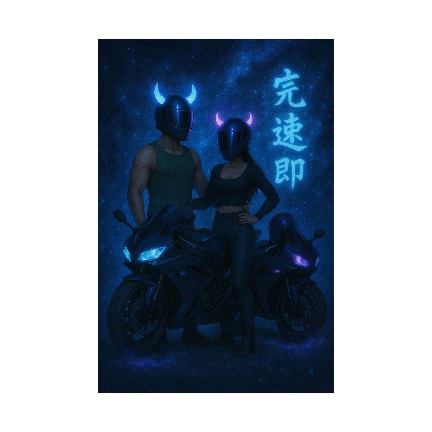 Motorcycle couple Wall Art Poster, Cool Neon Decor, Biker Room Decoration, Gift for Riders, Unique Art Print, Masculine Home Decor