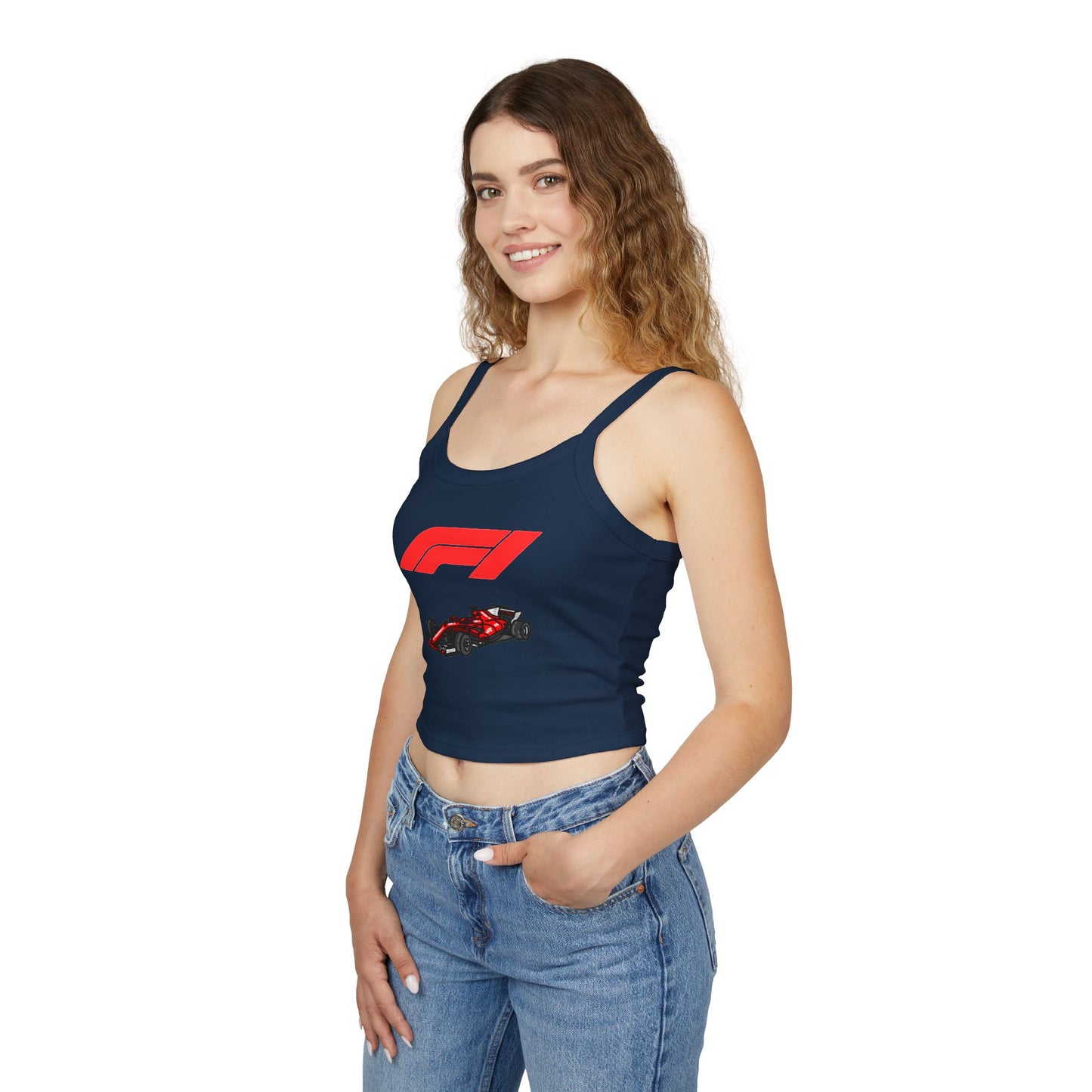 F1 Racing Women's Spaghetti Strap Tank Top, Sports Apparel, Motorsport Fans, Summer Wear, Gift for Car Lovers, Casual Style