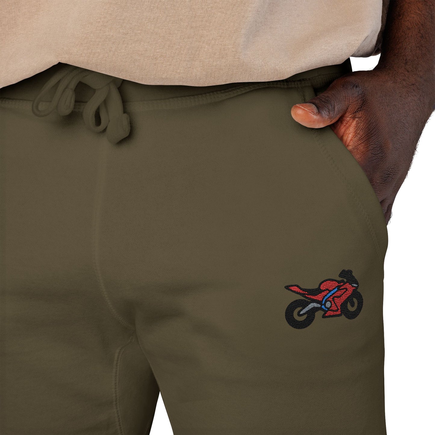 Red Motorcycle Embroidered Unisex Fleece Sweatpants, Cozy Loungewear for Relaxation, Perfect Gift for Him/Her, Casual Style for Home