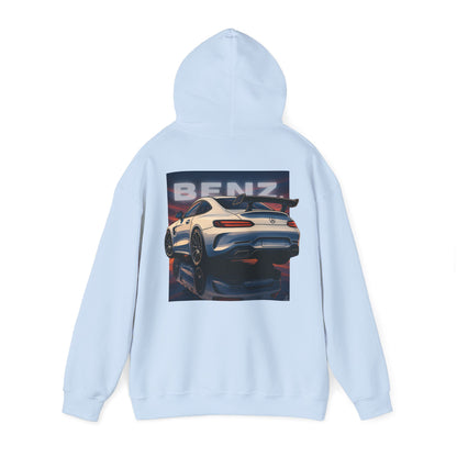 BenZ inspired Racing Hoodie  with backprint- White racing car with rear spoiler