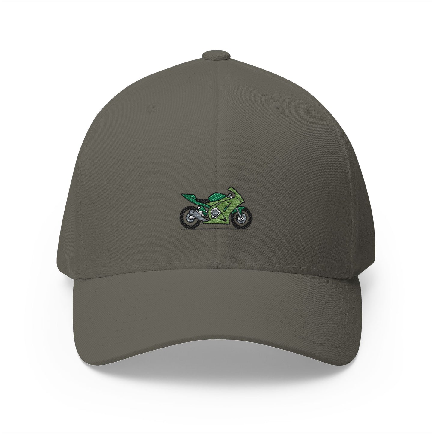 Green Motorcycle Embroidered Cap for Bikers | Adjustable White Hat