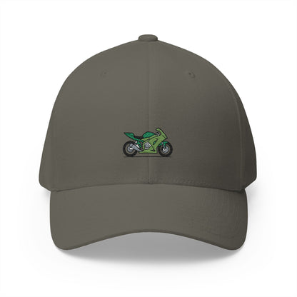 Green Motorcycle Embroidered Cap for Bikers | Adjustable White Hat
