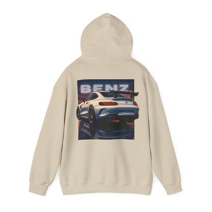 BenZ inspired Racing Hoodie  with backprint- White racing car with rear spoiler