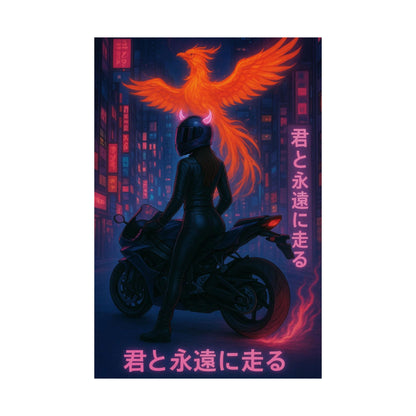 Vertical Motorcycle Girl Poster, Japanese Flaire Dragon Art Print, Matte Wall Decor, Asian Inspired Wall Hanging, Biker Chic Room Art,