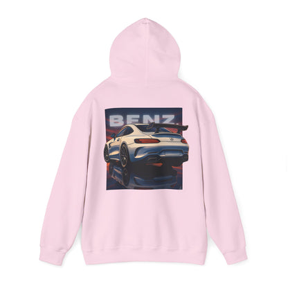 BenZ inspired Racing Hoodie  with backprint- White racing car with rear spoiler