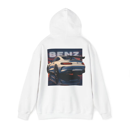 BenZ inspired Racing Hoodie  with backprint- White racing car with rear spoiler