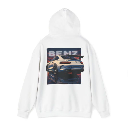 BenZ inspired Racing Hoodie  with backprint- White racing car with rear spoiler