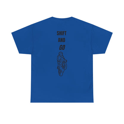 Motorcycle Adventure Tee - Shift and Go, Unisex Heavy Cotton T-Shirt, Biker Gift, Casual Wear, Motorbike Lover Apparel, Ride in Style
