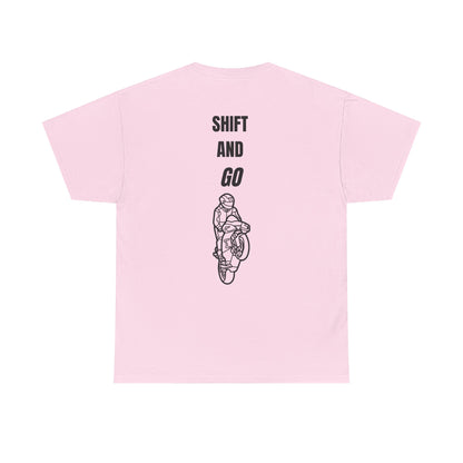Motorcycle Adventure Tee - Shift and Go, Unisex Heavy Cotton T-Shirt, Biker Gift, Casual Wear, Motorbike Lover Apparel, Ride in Style