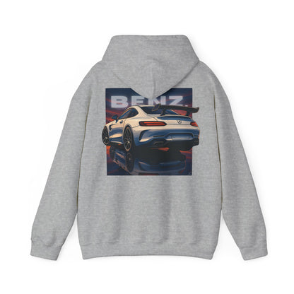 BenZ inspired Racing Hoodie  with backprint- White racing car with rear spoiler