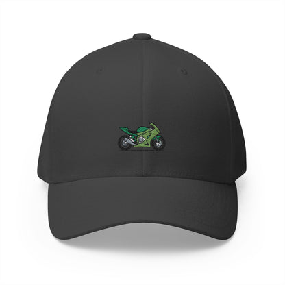 Green Motorcycle Embroidered Cap for Bikers | Adjustable White Hat