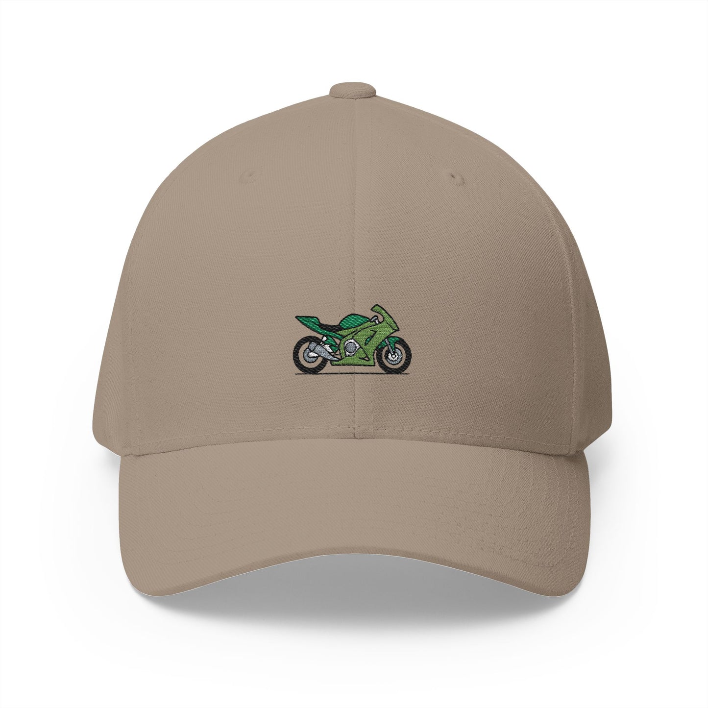 Green Motorcycle Embroidered Cap for Bikers | Adjustable White Hat