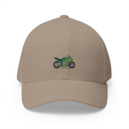 Green Motorcycle Embroidered Cap for Bikers | Adjustable White Hat