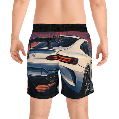 Stylish Men's Mid-Length Swim Shorts with Luxury Car Design