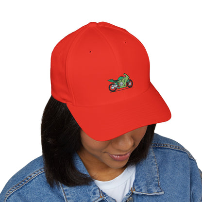 Green Motorcycle Embroidered Cap for Bikers | Adjustable White Hat