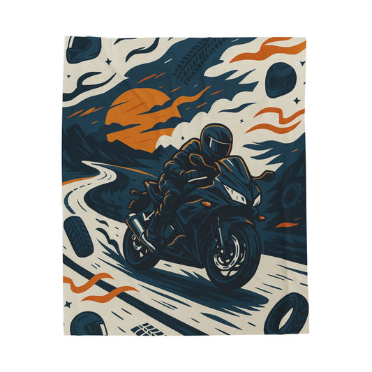 Motorcycle Adventure Velveteen Plush Blanket, Cozy Throw for Bikers, Warm Gift for Riders, Great for Camping, Home Decor