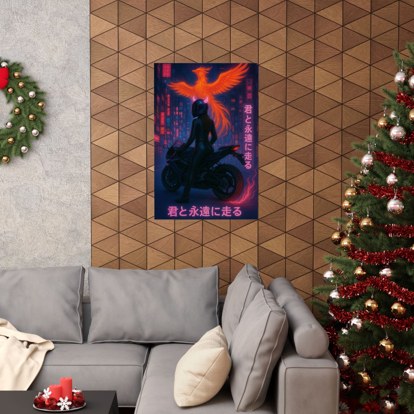 Vertical Motorcycle Girl Poster, Japanese Flaire Dragon Art Print, Matte Wall Decor, Asian Inspired Wall Hanging, Biker Chic Room Art,