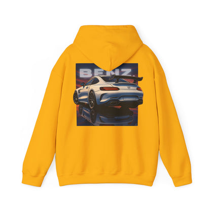 BenZ inspired Racing Hoodie  with backprint- White racing car with rear spoiler