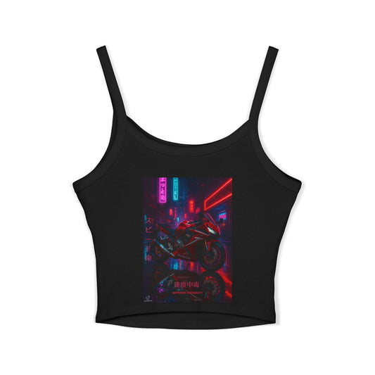 650r Backprint, Motorcycle-Themed Women's Spaghetti Strap Tank Top – Edgy Biker Vibes