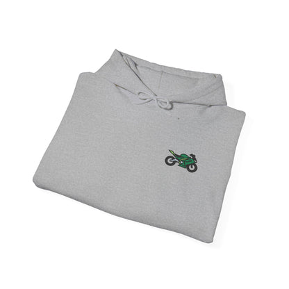 Green Motorcycle Embroidery Modern Minimalist Hoodie - Stylish Unisex Heavy Blend™ Sweatshirt with Graphic Design