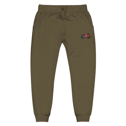 Red Motorcycle Embroidered Unisex Fleece Sweatpants, Cozy Loungewear for Relaxation, Perfect Gift for Him/Her, Casual Style for Home